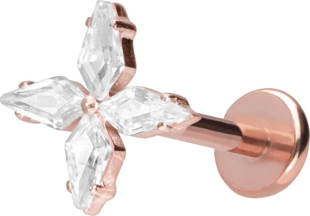 Ohrpiercing, Nasenpiercing Titan Labret mit Push Fit KRISTALLSTERN RoséGold Stablänge: 10mm | Stabstärke: 1mm