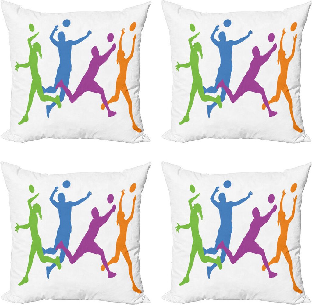 ABAKUHAUS Volleyball Kissenbezug Set (4 Stück), Mann und Frau Spiel, Moderner Doppelseitiger Digitaldruck, 60 cm x 60 cm, Grün blau