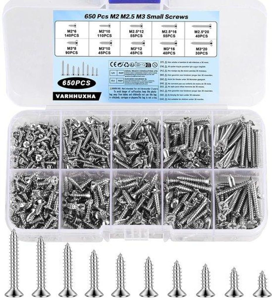 Famanu Holzschrauben Set M2 M2,5 M3 - 650 Stück