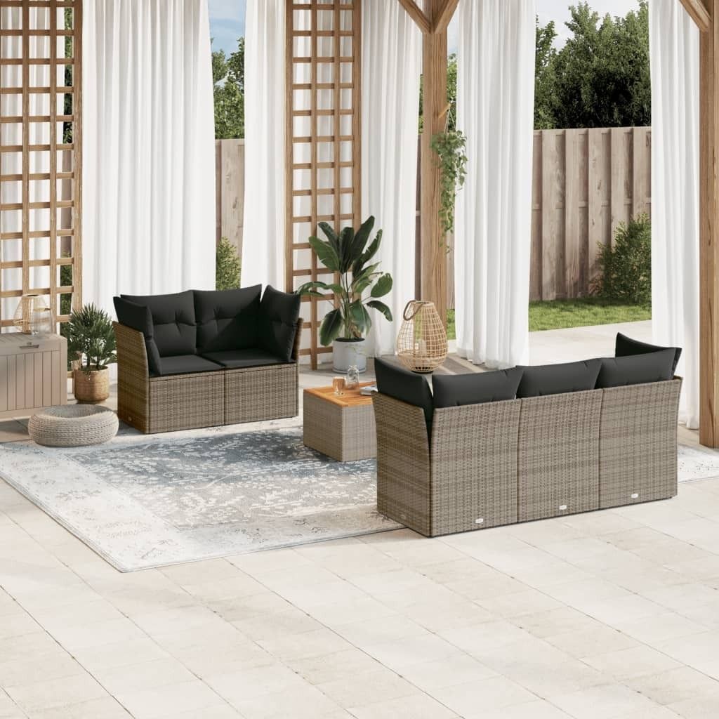 Design 6-tlg. Garten-Sofagarnitur mit Kissen Grau Poly Rattan, Gartenmöbel-Sets 2024 Neu