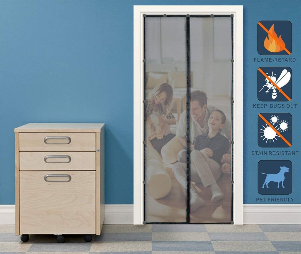 100x210cm Schwarz Fliegengitter Tür Insektenschutz Magnet Fiberglas Vorhang Fliegenvorhang Flammschutz Moskitonetz Klebe Montage Ohne Bohren Mit U...