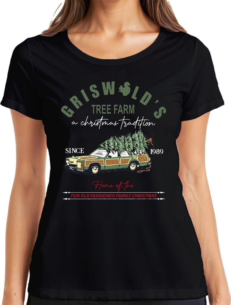 Griswold's Tree Farm Family Christmas - Weihnachten Xmas Damen T-Shirt, Schwarz, L