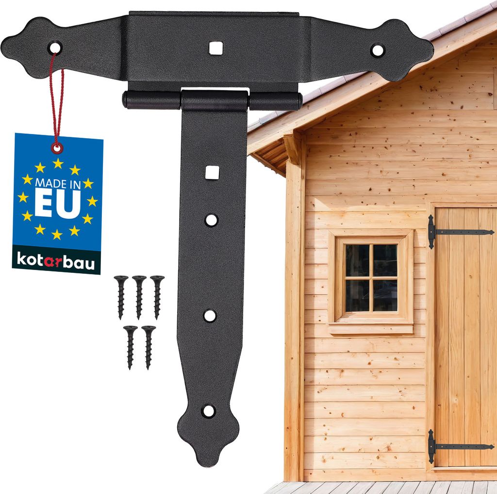 KOTARBAU Kreuzgehänge 200 mm Ladenband Scharnier Band Platte Baubeschlag Torbeschlag Holzverbindung Werfgehänge T-Scharnier T-Band Pulverbeschi...