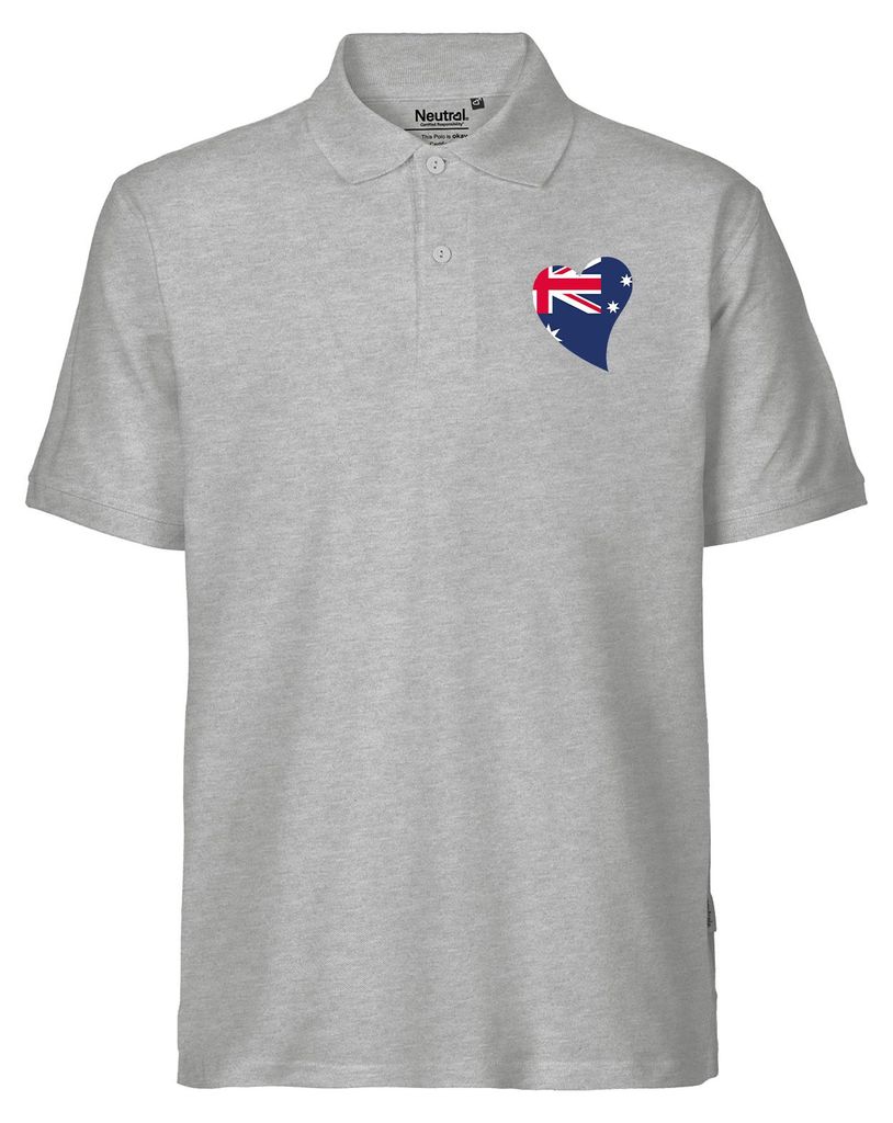 Huuraa Herren Polo Shirt Australien Flagge Herz L Sport Grey Bio Baumwolle Fairtrade Poloshirt Geschenkidee