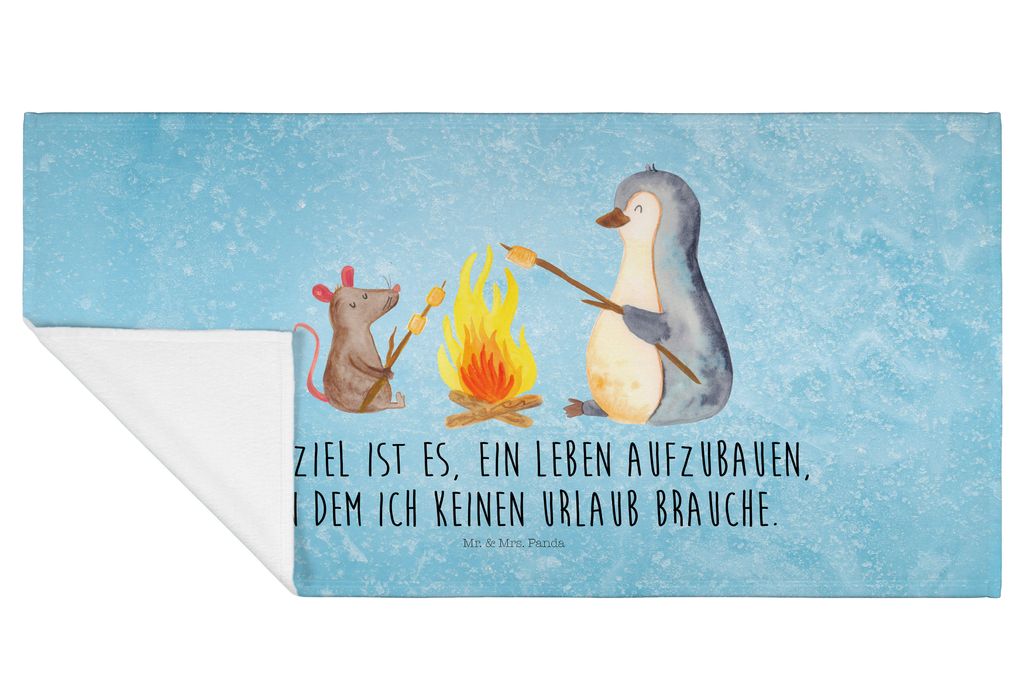 Mr. & Mrs. Panda Handtuch Pinguin Lagerfeuer - Eisblau - Geschenk, 50x100, Maus, gesichtshandtuch, Job, Flauschtuch, Liebe, Grillen, Feuer, Händeh...
