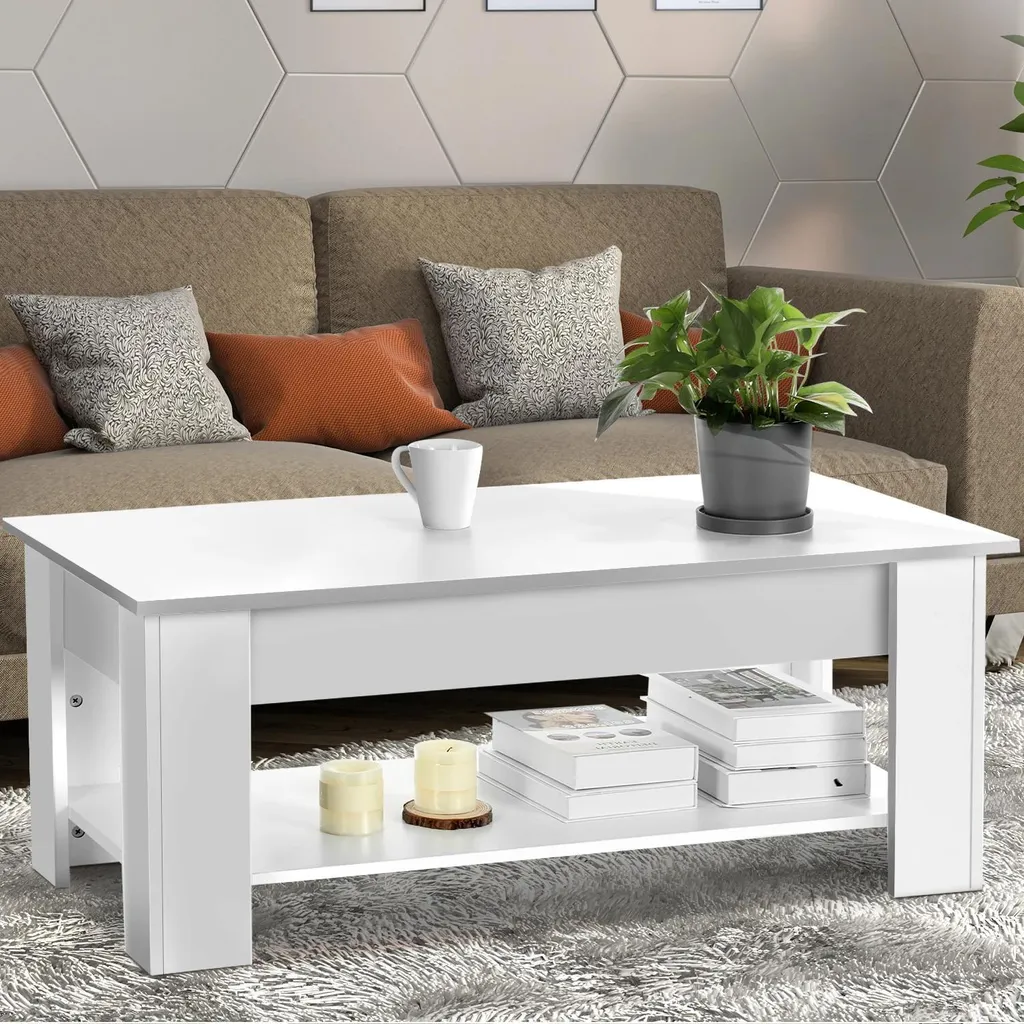 Table de salon transformable blanche à hauteur réglable et design LED - 2