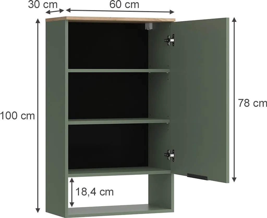Étagère Design Vert 60 cm Vicco Wido 56604 avec Porte et Rangement