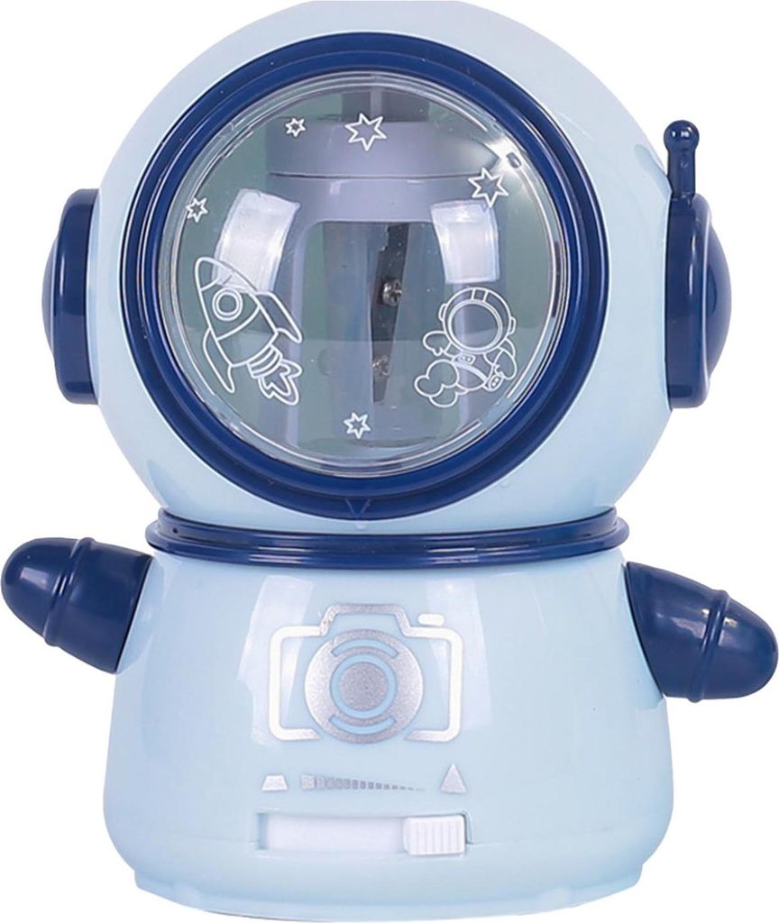 Spaceman Bleistiftschärfer Cartoon niedlich sicherer flexibler elektrischer Spitzer für Klassenzimmer Home Hell Blau