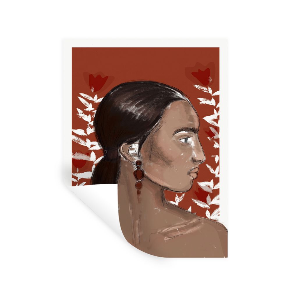 MuchoWow Wandtattoo Wandsticker Wandaufkleber Porträt - Frau - Rot - Blumen 90x120 cm Selbstklebend und Repositionierbar - Faltenfrei