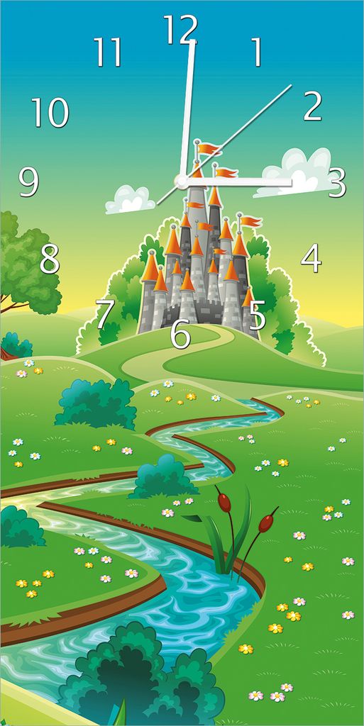 Wallario Design Wanduhr Märchenschloss aus Echtglas, Größe 30 x 60 cm