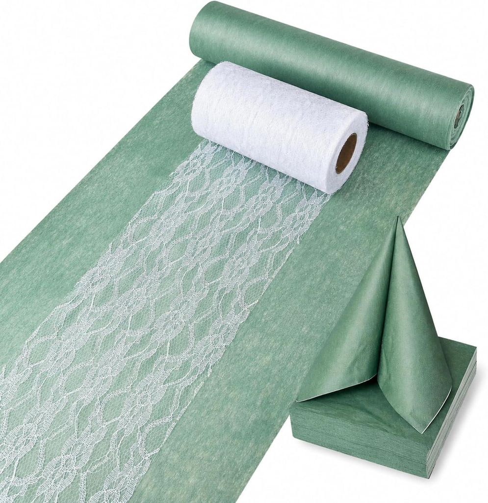 Tischdeko-Set – Vlies Tischläufer in Eukalyptus Grün 30 cm Produktbild 