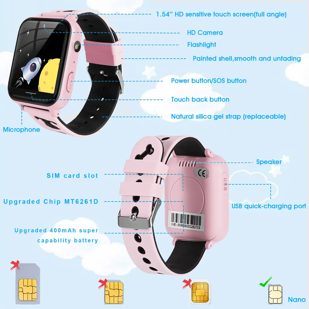 Montre Enfant Rose Interactive : Communication SOS et Divertissement