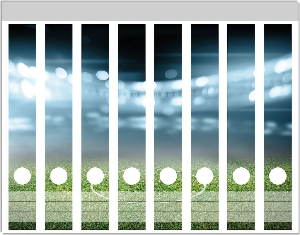 Wallario Ordnerrücken Sticker, selbstklebend für schmale Ordner, 8 Stück, Motiv Fußball Stadion Mittellinie II
