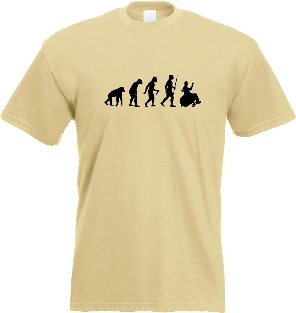 Kiwistar - T-Shirt - Khaki - Rollstuhl Behindert Evolution Motiv Bedruckt Funshirt Design Print - mit Motiv Bedruckt - Funshirt Design - Sport - Fr...