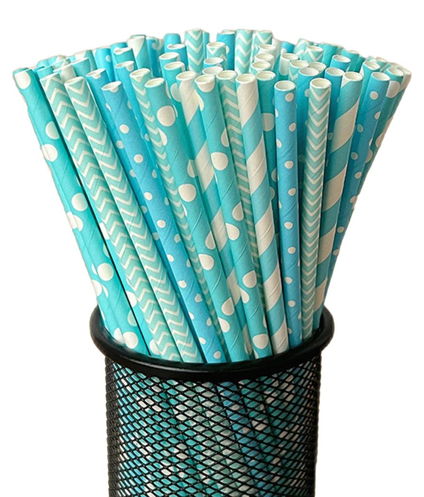 100 Stück biologisch abbaubare Papierstrohhalme mit buntem Streifenmuster, lebensmittelecht, ideal für Partys
