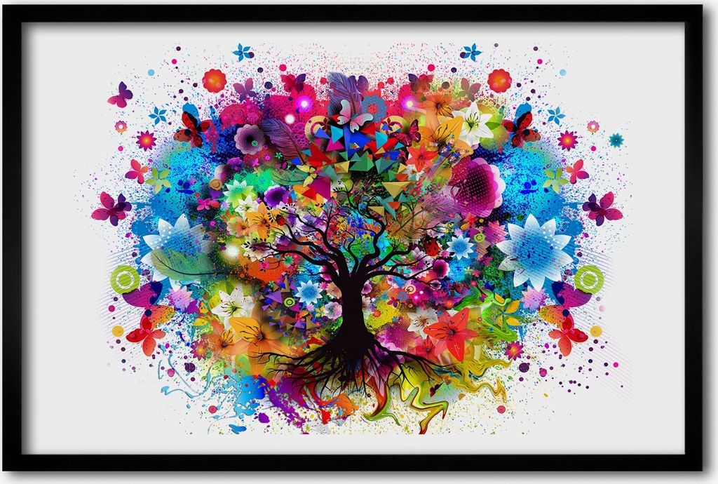 Bild 60x40 MDF-Rahmen, Wandkunst bunter Baum