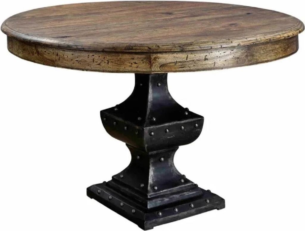 Casa Padrino Landhausstil Esstisch Braun / Schwarz Ø 123 x H. 78 cm - Runder Massivholz Küchentisch - Esszimmer Möbel - Massivholz Möbel - Land...