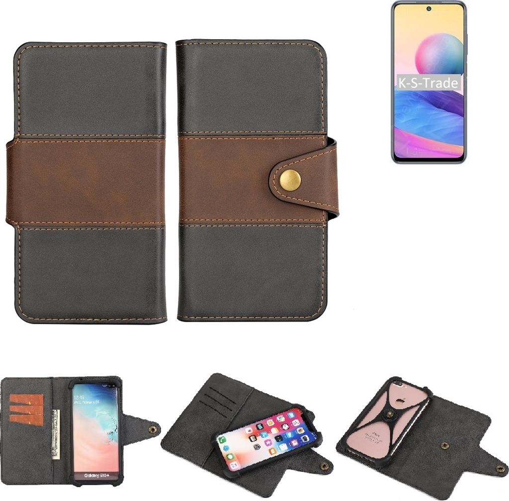 K-S-Trade Handyhülle Schutzhülle Hülle Bookstyle Wallet-Case kompatibel mit Xiaomi Redmi Note 10 5G China Bumper Rundumschutz schwarz-braun 1x