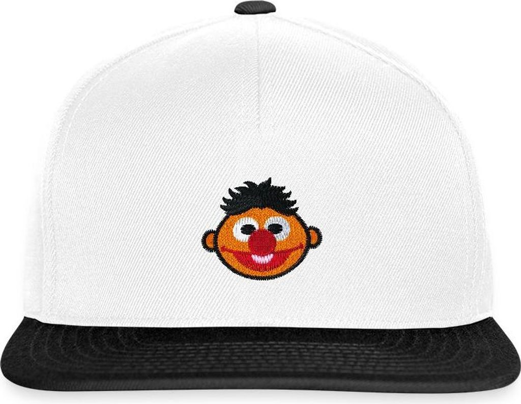 Spreadshirt Sesamstraße Ernie Als Stickmotiv Snapback Cap, One size, Weiß/Schwarz
