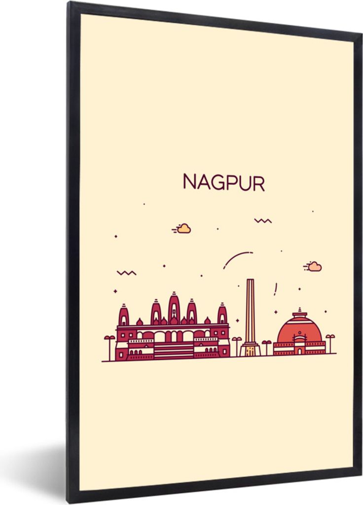 MuchoWow Gerahmtes Poster Indien - Skyline - Nagpur 20x30 cm - Poster mit Schwarzem Bilderrahmen Wandposter Rahmen Foto Bilder - Drucken - Bilder...