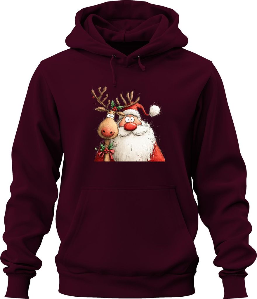 Weihnachtsmann Rentier rote Nase lustig Weihnachten Geschenk Uni Hoodie Kapuzenpullover, Burgundy, L
