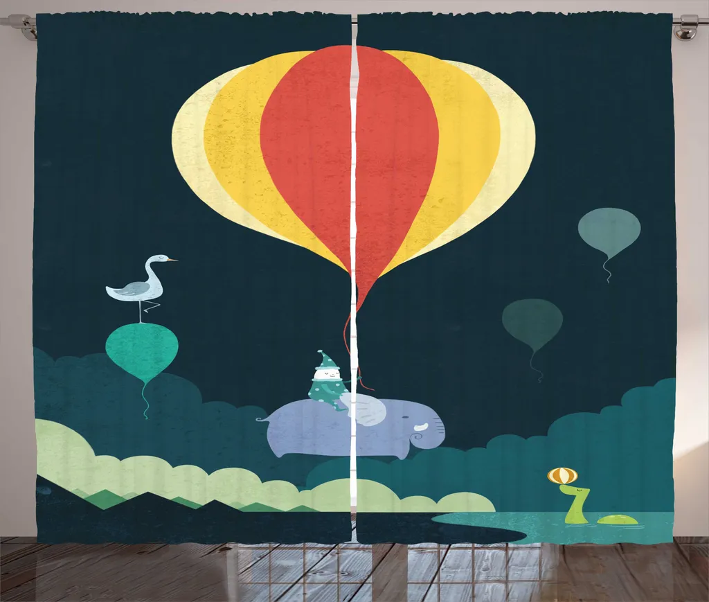 Rideau froncé cirque ABAKUHAUS 280x225 cm avec montgolfière et animaux