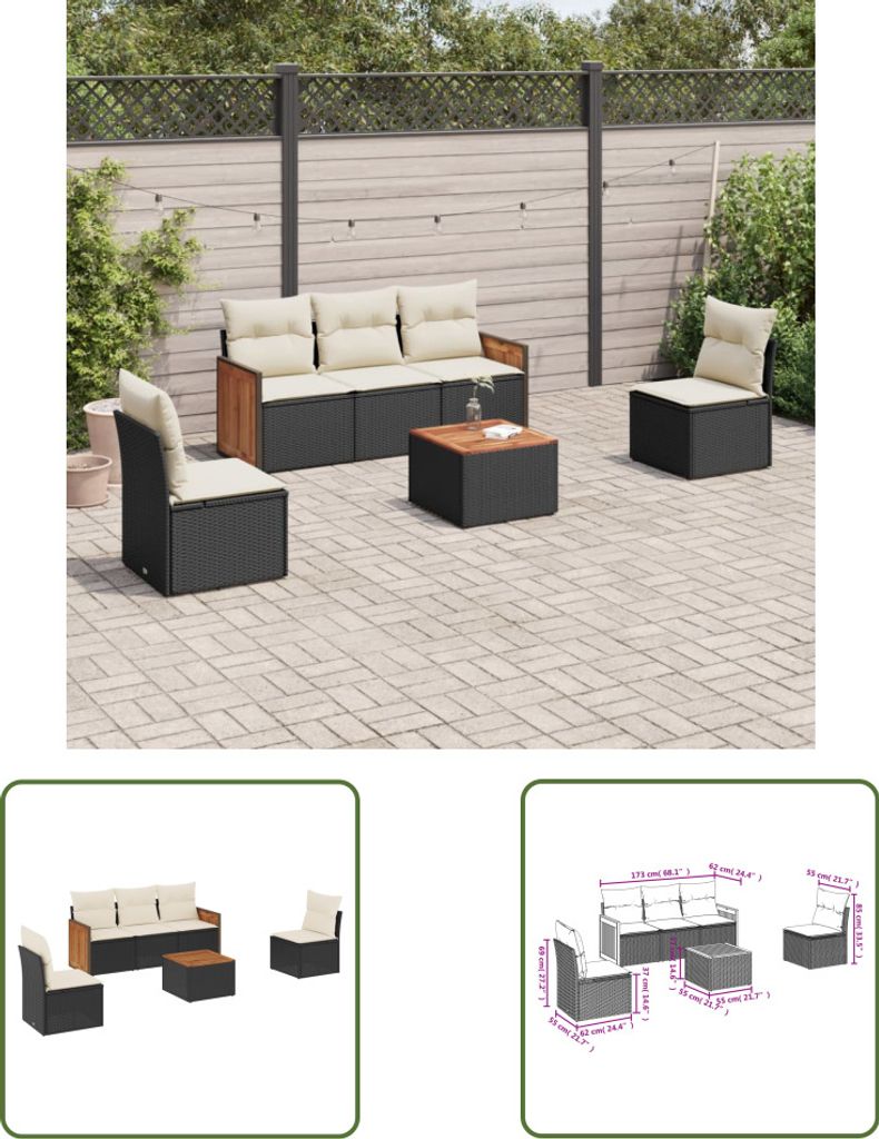 The Living Store 6-tlg. Garten-Sofagarnitur mit Kissen Schwarz Poly Rattan