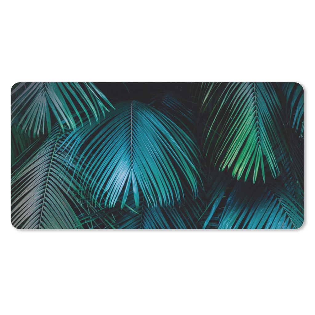 MuchoWow Schreibtischunterlage Dschungel - Palme - Grün - Blau 80x40 cm - XXL Mauspad - Gaming Mauspad