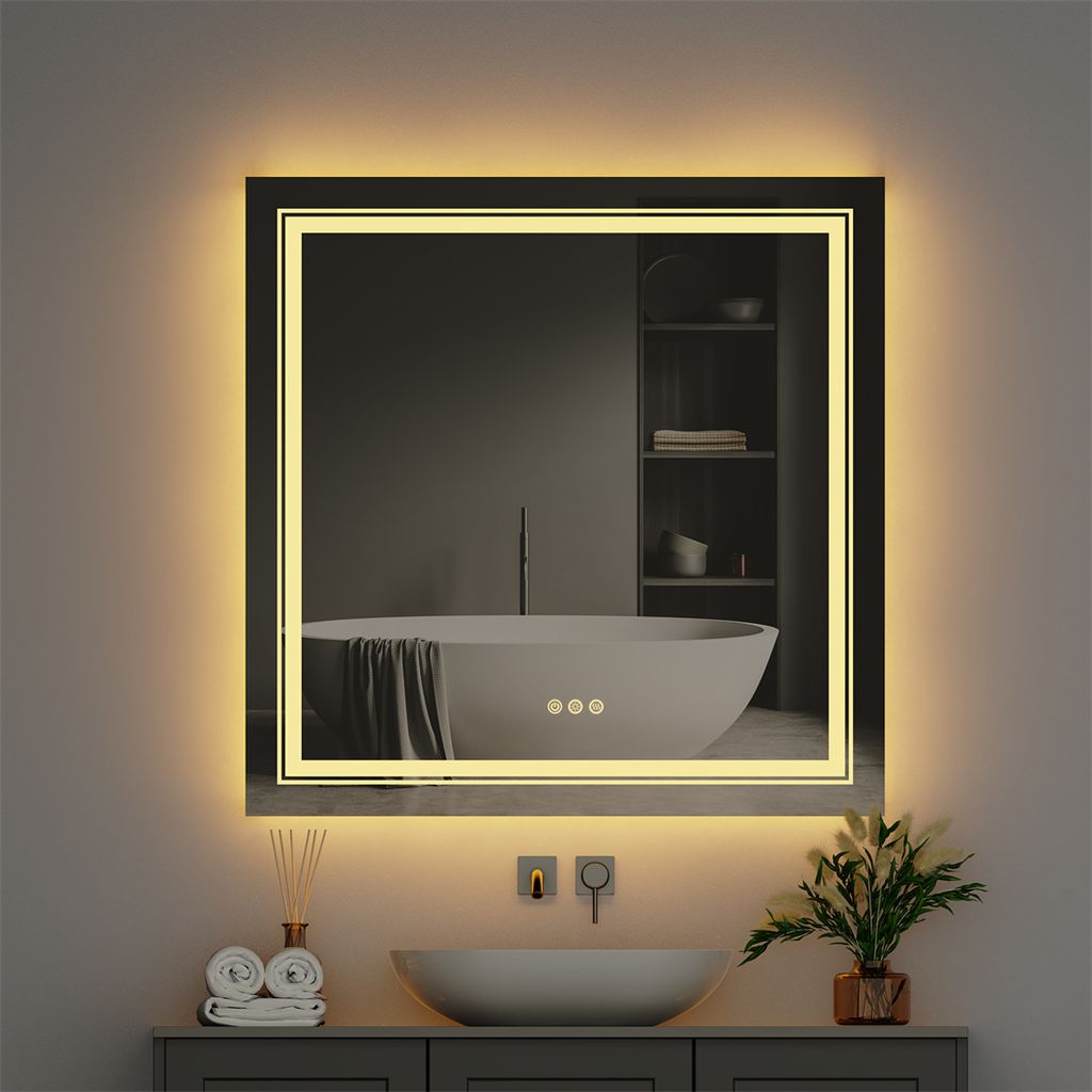 WISFOR LED Badspiegel 80x80cm Badspiegel mit