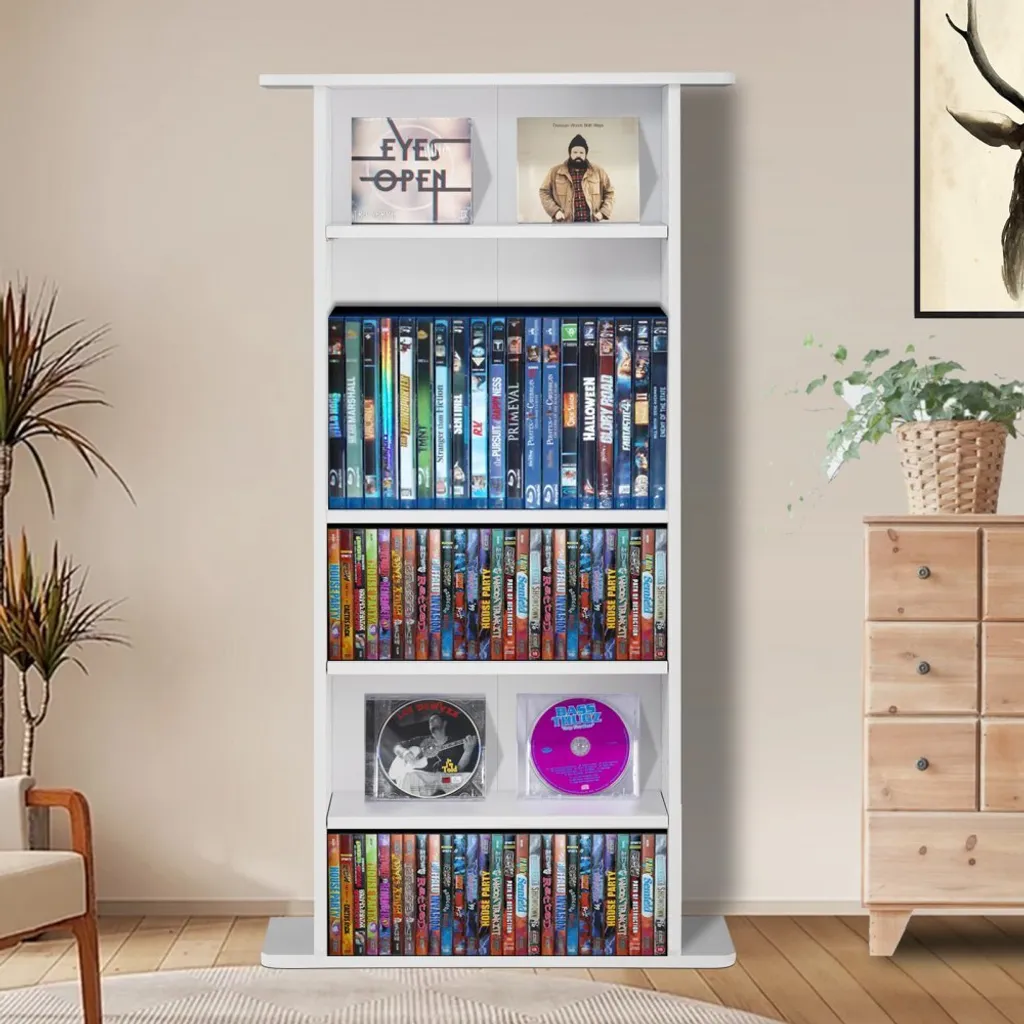 Étagère de rangement CD et DVD blanche à tablettes réglables bois - 8
