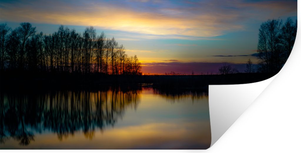 MuchoWow Wandtattoo Wandsticker Wandaufkleber Wasser - See - Bäume - Sonnenuntergang - Natur 120x60 cm Selbstklebend und Repositionierbar - Stic...