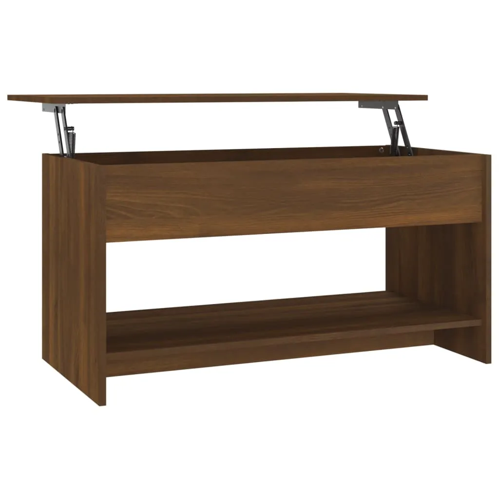 Table basse rectangulaire 102 cm aspect chêne marron bois aggloméré - 3