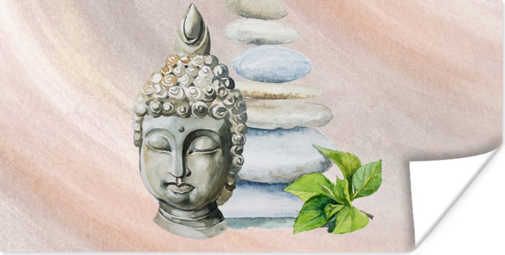 MuchoWow Poster Buddha - Kopf - Pflanzen 80x40 cm - Wanddeko