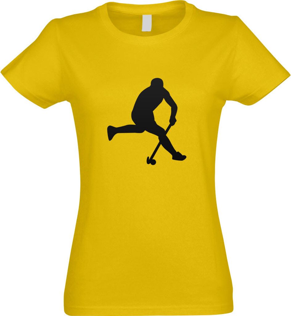 Kiwistar - T-Shirt tailliert - Damen - gelb - Hockey Ball Sportler Figur - mit Motiv Bedruckt - Funshirt Design - Sport - Freizeit - Damen - M