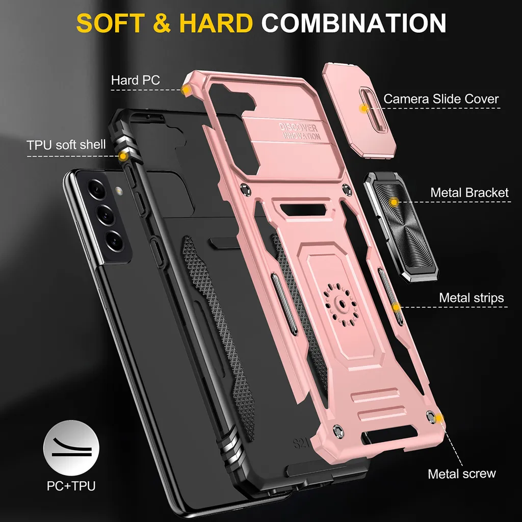 Custodia Elegante Samsung S23 Oro Rosa con Anello e Slider Fotocamera - 4