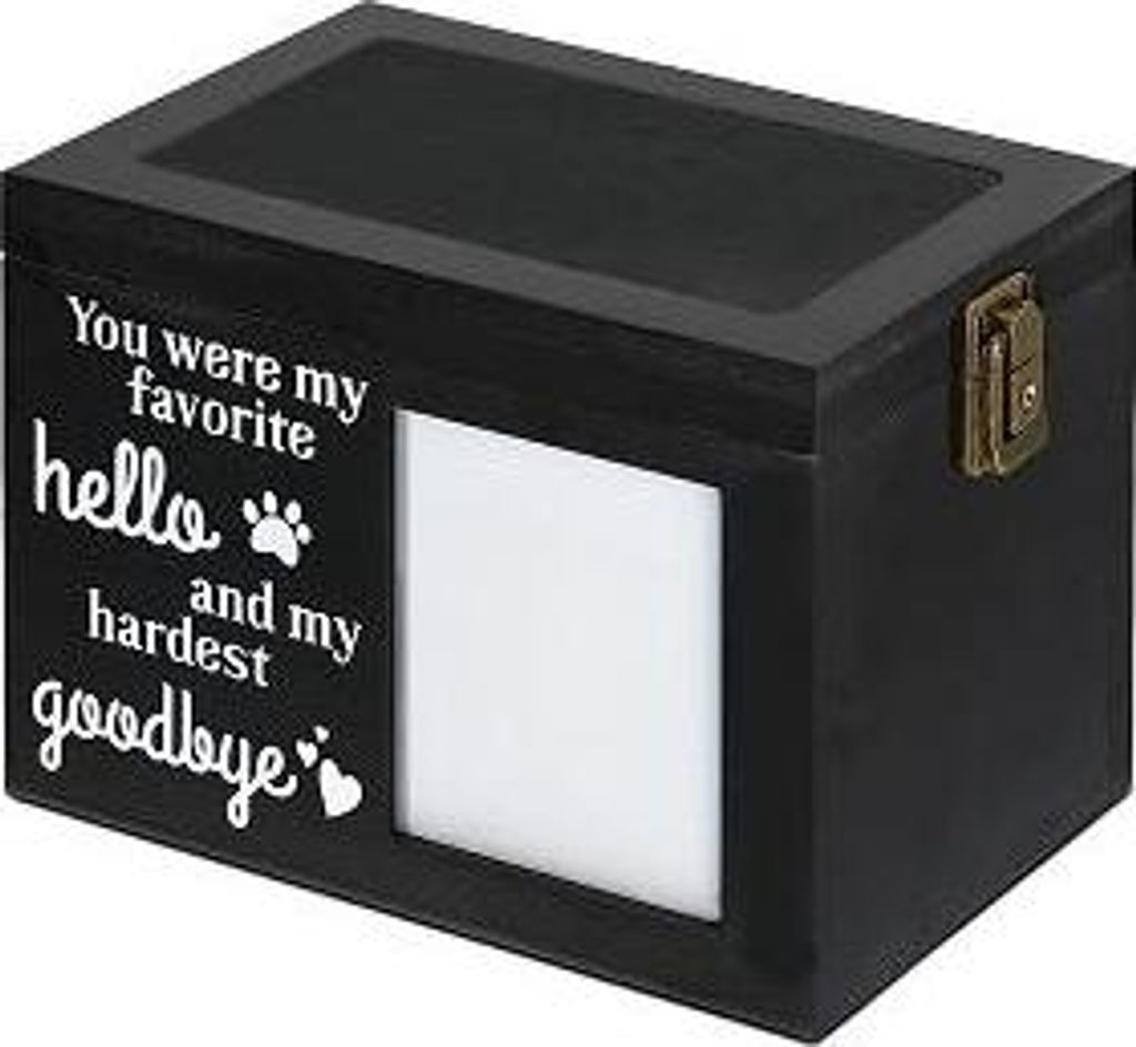 Urne mit Fotoliste Schwarz - Haustierurne 2,8L aus MDF - Erinnerungsstück für Hunde, Katzen und andere Tiere