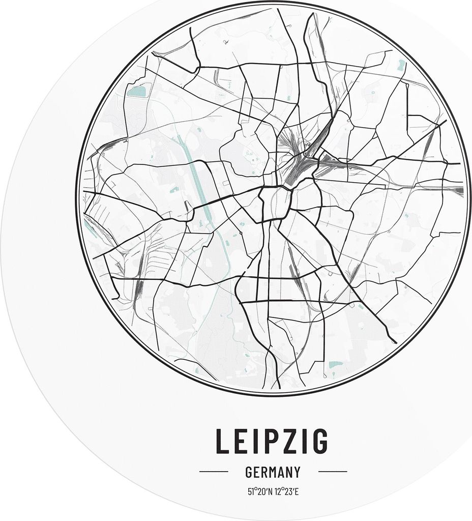 DEQORI Fototapete rund Ø 120 cm 'Stadtplan Leipzig' Wand Tapete Leinwand Sticker