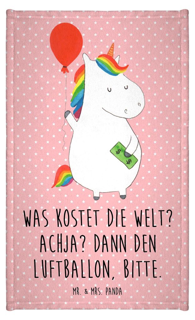 Mr. & Mrs. Panda Handtuch Einhorn Luftballon - Rot Pastell - Geschenk, Einhörner, Gästetuch, Geld, Gäste-WC, Unicorn, Frotteetuch, Gästehandtuc...