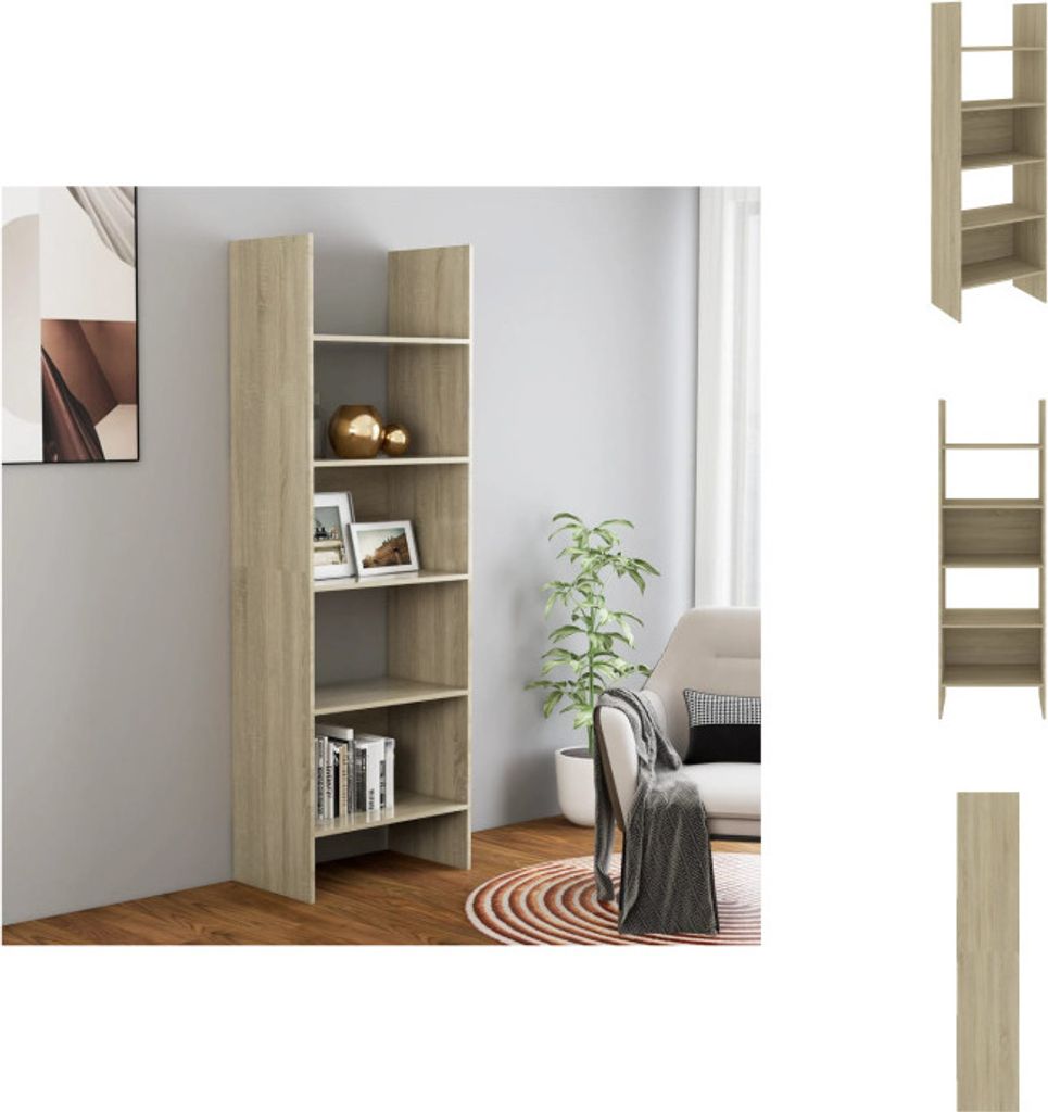 A tall, narrow bookshelf is shown in a room with a chair and a plant.