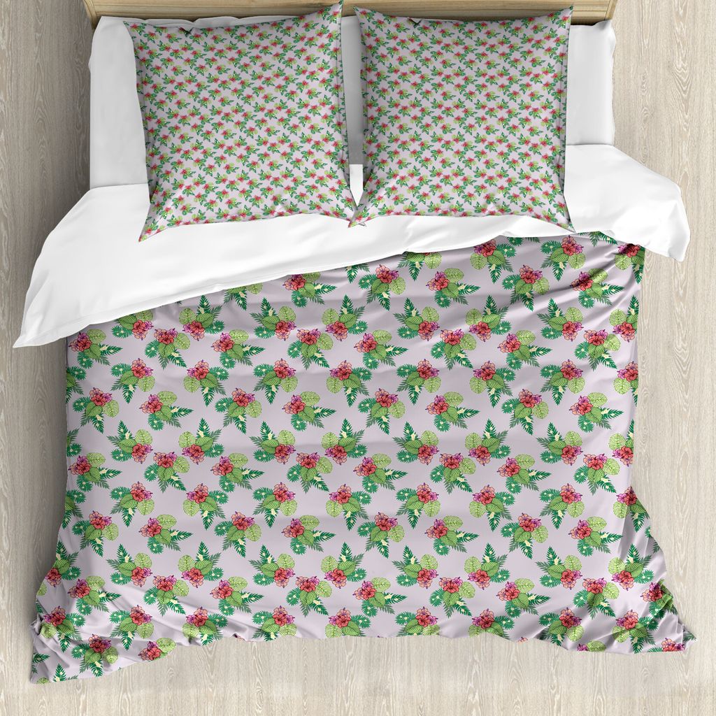 ABAKUHAUS Exotisch Bettbezug Set für Einzelbetten, Bunte Blumenarrangements, Milbensicher Allergiker geeignet mit Kissenbezug, 155 cm x 220 cm - 8...