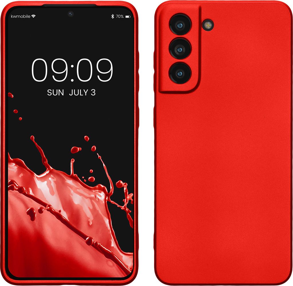 kwmobile Case kompatibel mit Samsung Galaxy S21 FE Hülle - Schutzhülle aus Silikon metallisch schimmernd - Handyhülle Metallic Dunkelrot