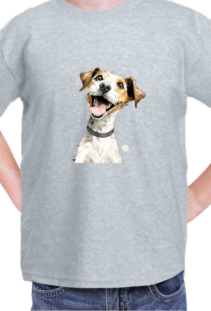 Kinder T-Shirt Funny Dogs Breeds Jack Russel Terrier Dog Breed, 7-8 Jahr - 128 / Grau
