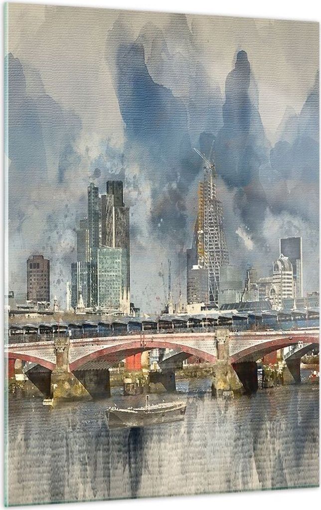 Bilder auf glas - Einteilig - London Aquarell Panorama - 50x70cm - Glasbilder - Wandbilder - Bilder - zum Aufhängen bereit - Wanddekoration aus Gl...