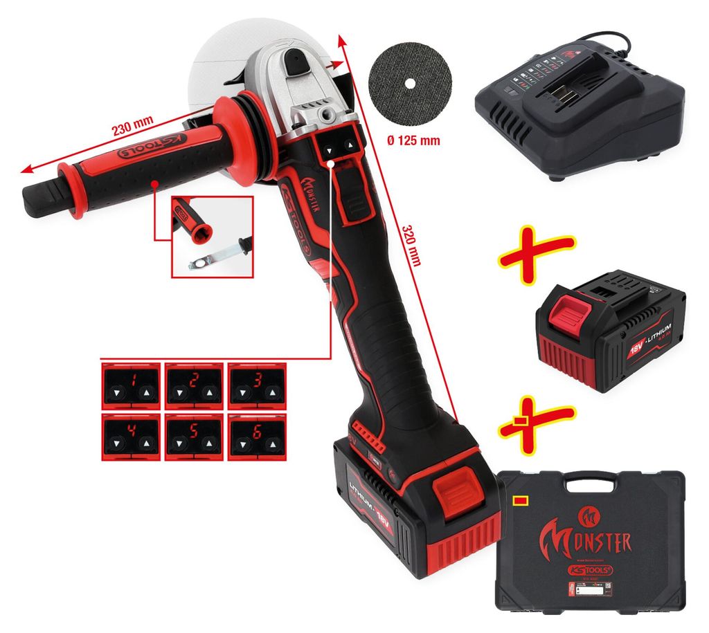 KS TOOLS eMONSTER Zestaw akumulatorowych szlifierek Zdjęcie produktu 