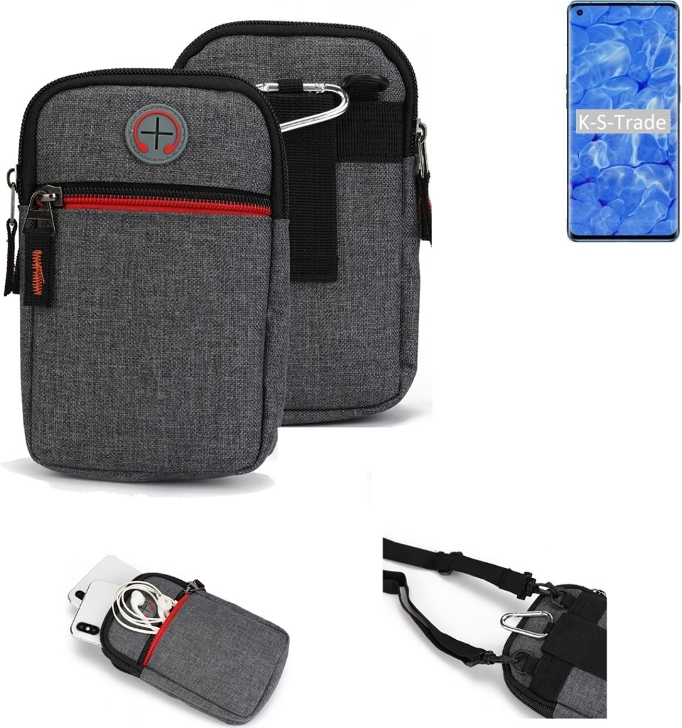 K-S-Trade Holster Gürteltasche kompatibel mit Oppo Reno6 Pro 5G Handy Tasche Schutz Hülle grau Zusatzfächer 1x