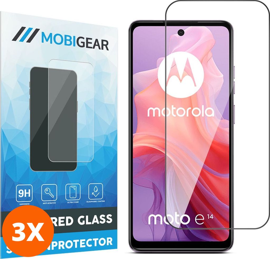 Mobigear Premium 9.98 Motorola Moto E14 Panzerglas Gehärtetes Glas Displayschutz - Hüllenfreundlich - Schwarz (3er Pack)