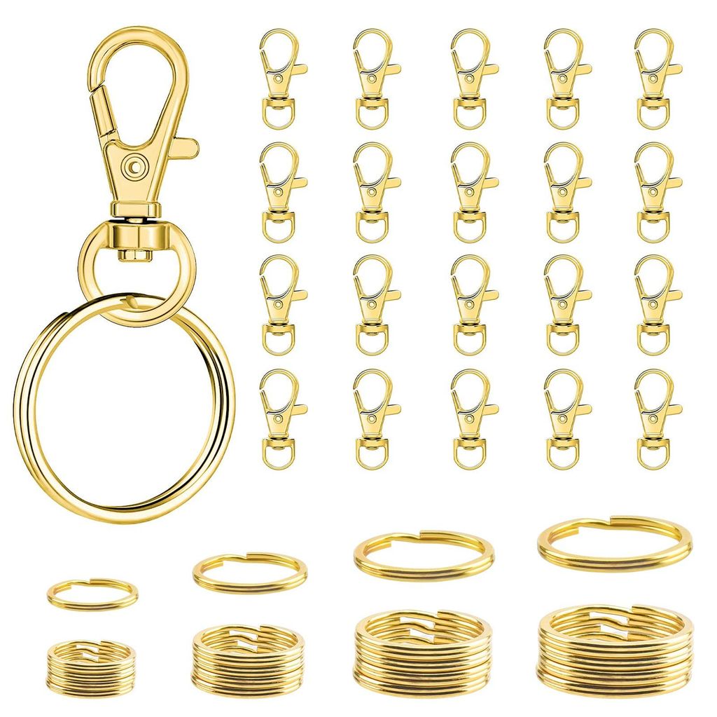 40 Schlüsselanhänger, drehbarer Karabiner mit Schlüsselring für Zuhause, Auto, Bastelprojekte, Schlüsselring (gold)