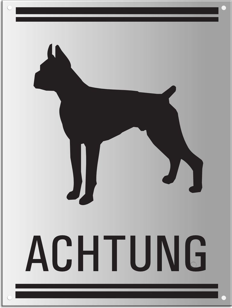 Warnschild - Achtung Hund Boxer | 200 x 150 mm gelocht Aluminium silber matt eloxiert