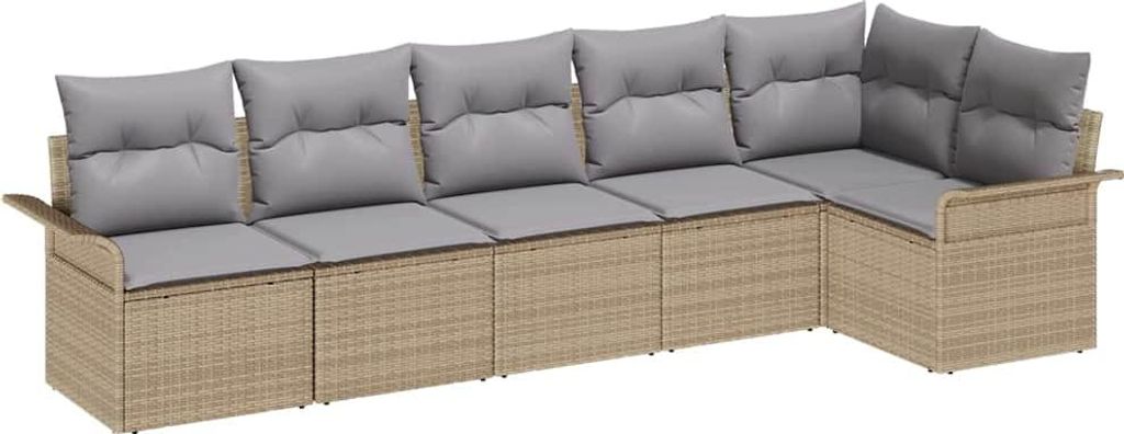 Gartensofa-set mit Kissen 6 pcs Beige Poly-Rattan
