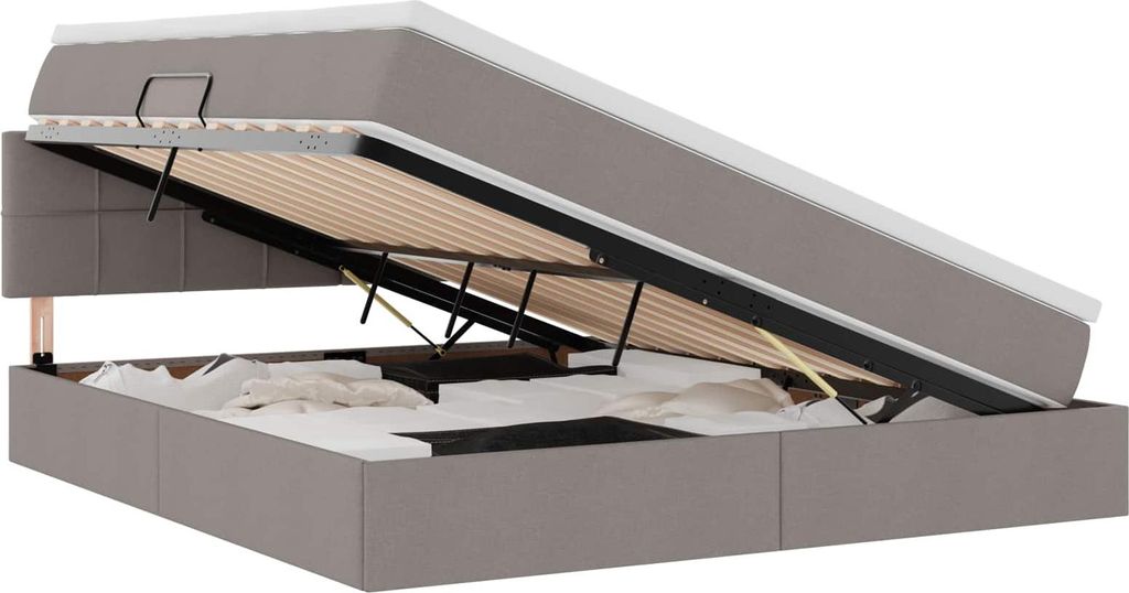 Bett mit Stauraum und LED mit Matratze Taupe 160 x 200 cm Stoff